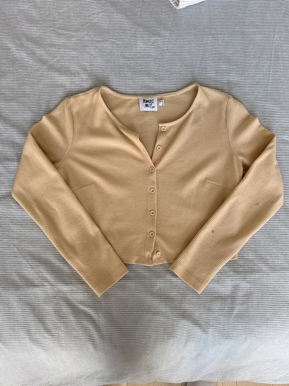 Princess Polly tan ribbed cardigan, Size 8 (fits like S)